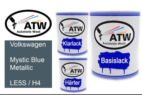 Volkswagen, Mystic Blue Metallic, LE5S / H4: 1L Lackdose + 1L Klarlack + 500ml Härter - Set, von ATW Autoteile West.